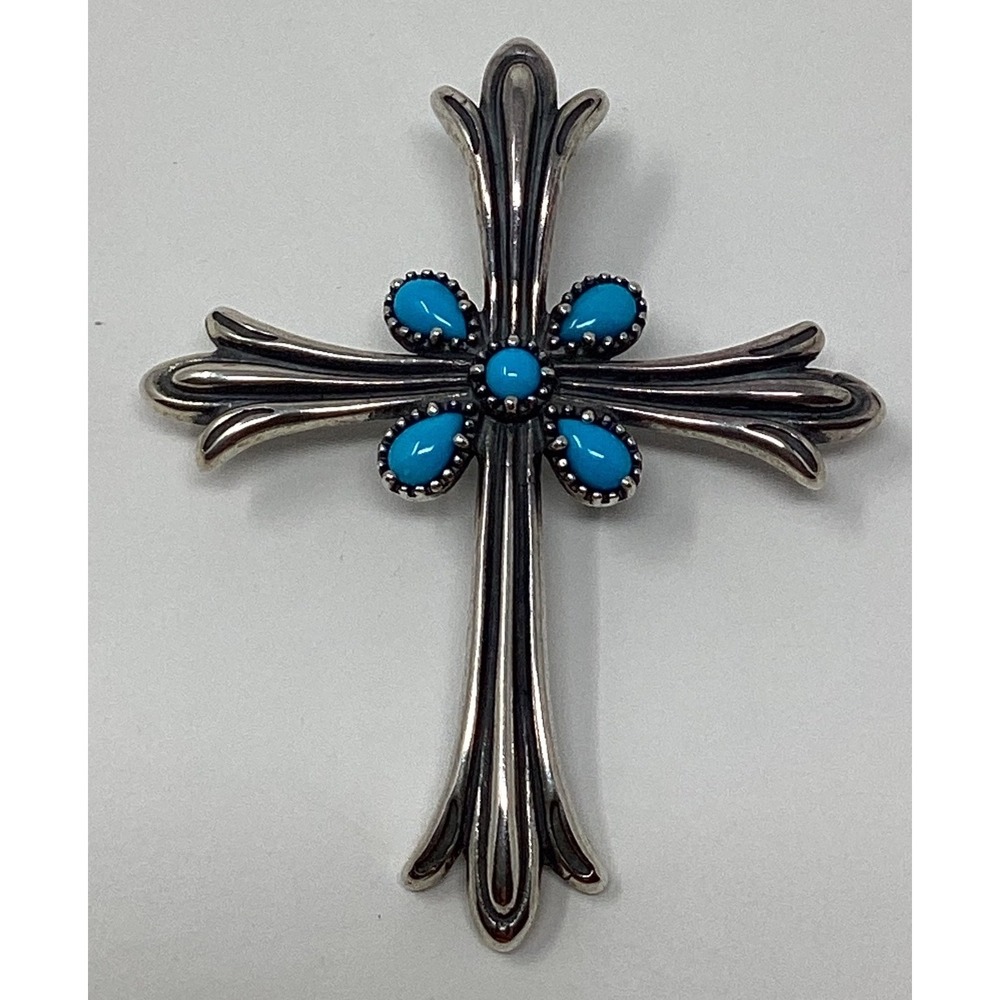 Carolyn Pollack Sterling Silver Turquoise Cross Enhancer Pendant Signed CP 925